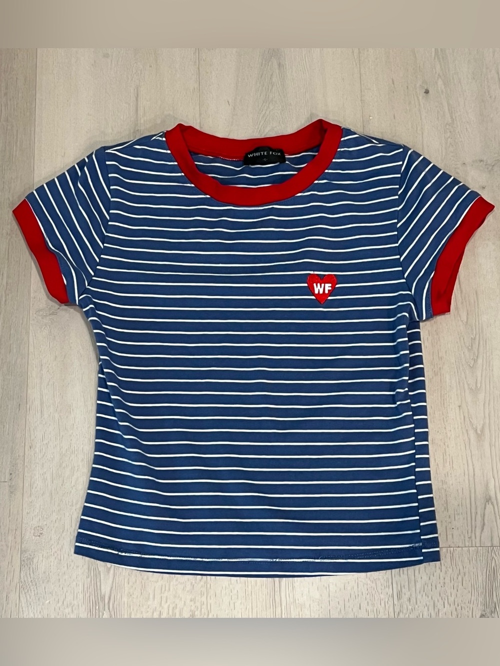 White Fox baby tee Striped Navy Red trim Ringer Small nautical preppy kidcore